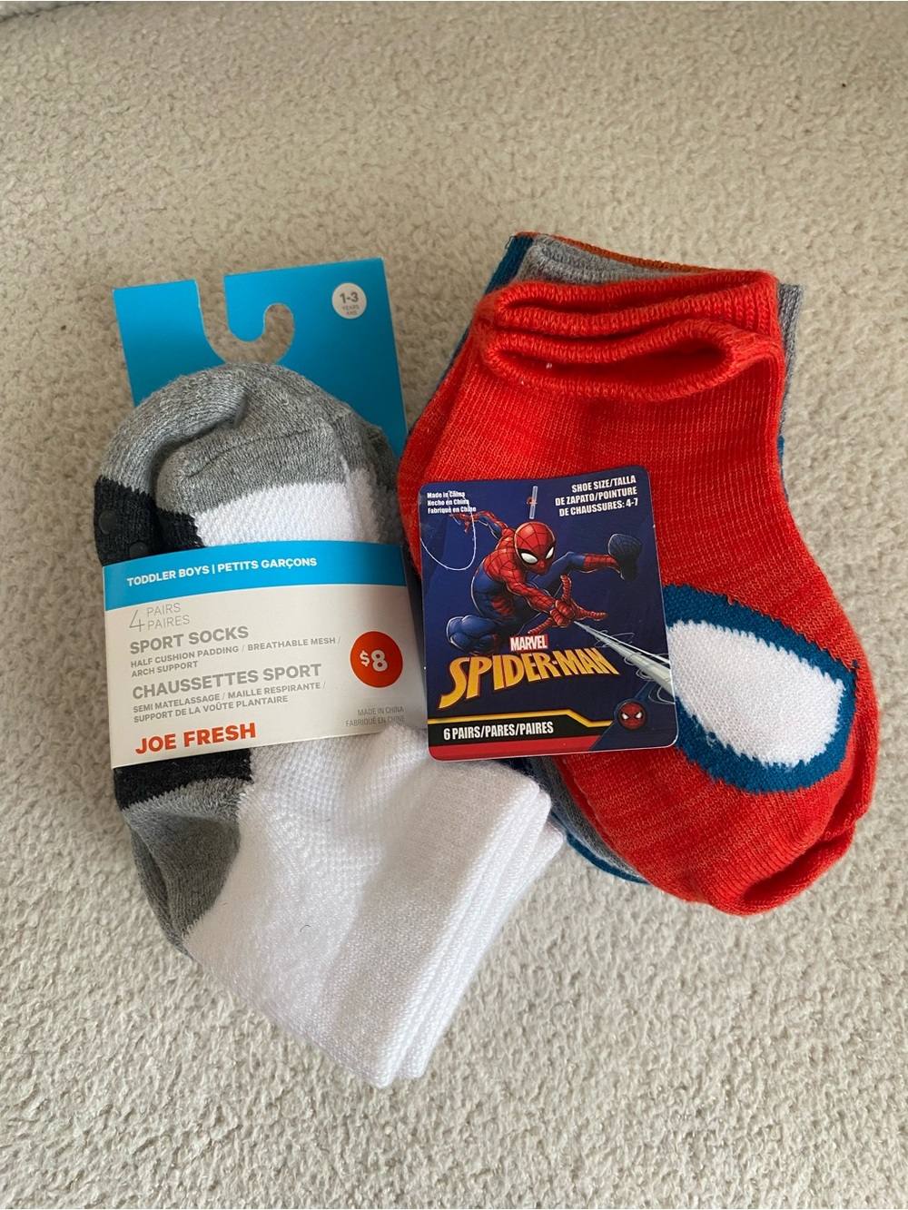 Joe Fresh Toddler Boys Athletic Socks - Red, Gray & White Mix